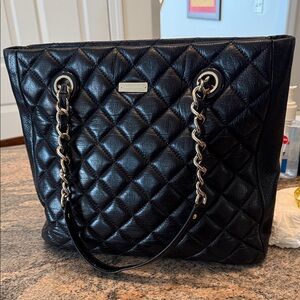 Kate Spade Black Quilted Tote with Chain Straps.